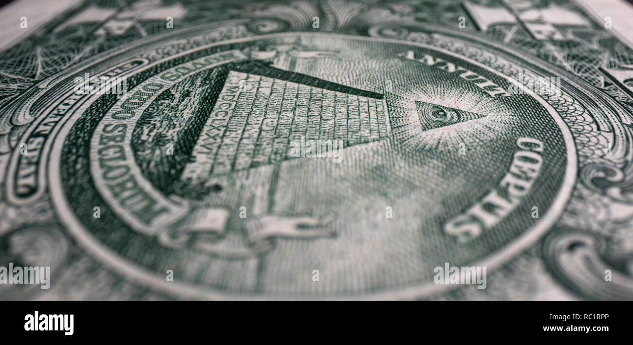 Auge des pyrimid auf der Rückseite der United States Dollar Bill Stockfoto