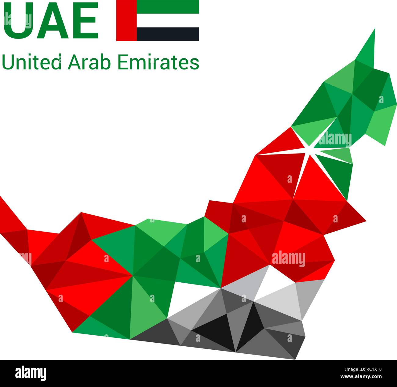 Vereinigte Arabische Emirate Flagge Karte in polygonalen geometrischen Stil. Stock Vektor