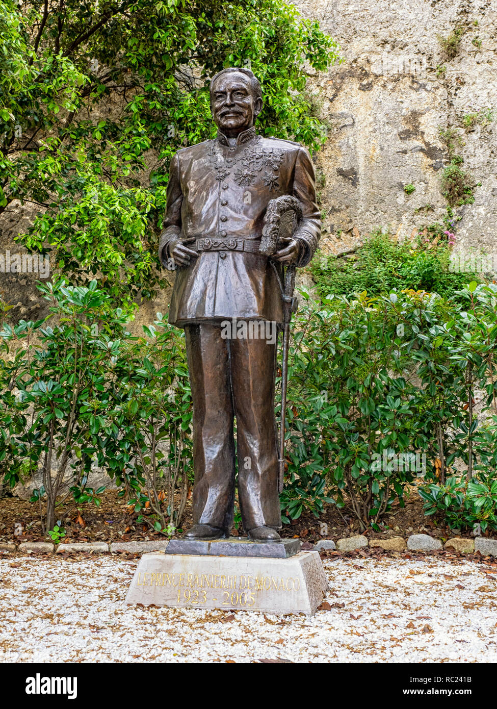 MONACO - 27. MAI 2018: Tatue von Prinz Rainier III. (Rainier Louis Henri Maxence Bertrand Grimaldi) Stockfoto