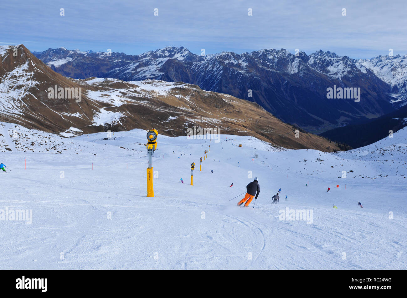 Schweizer Alpen: Aufgrund des globalen Klimawandels der Permafrost und Gletscher sind wie hier Schmelzen auf Parsenn Berge oberhalb von Davos Stadt Stockfoto