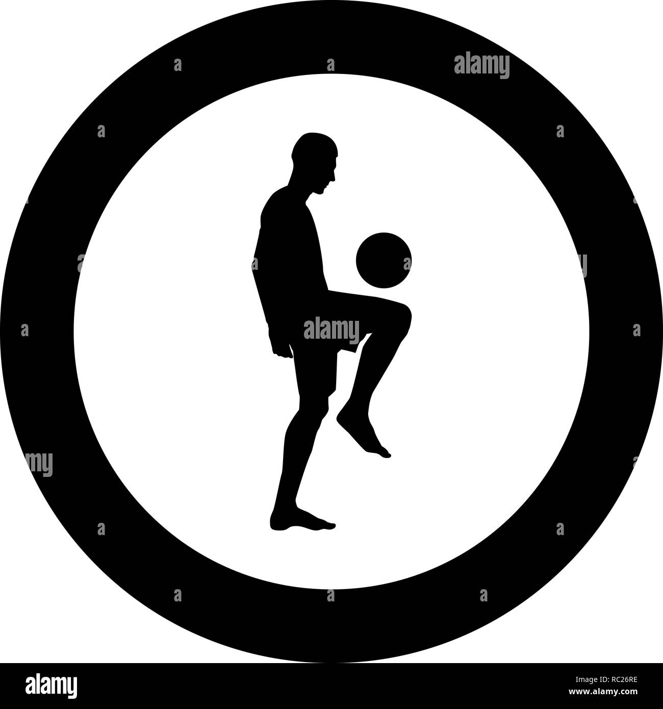 Fußball-Spieler jonglieren Kugel mit seinem Knie oder stopft den Ball auf seinem Fuß silhouette Symbol Farbe schwarz Vektor I Stil einfach imagein Cir Stock Vektor