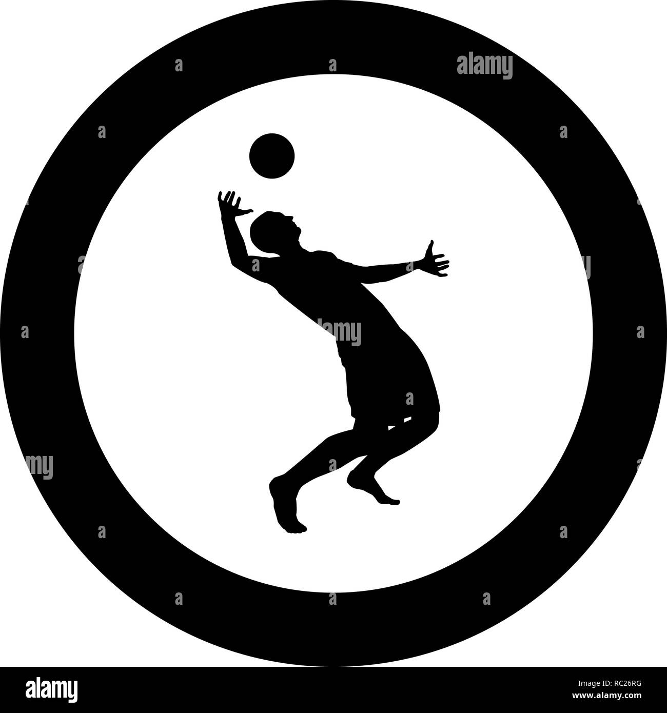 Volleyball Spieler schlägt die Kugel mit Top silhouette Seitenansicht Angriff ball Symbol Farbe schwarz Vektor I Stil einfach imagein Kreis Runde Stock Vektor