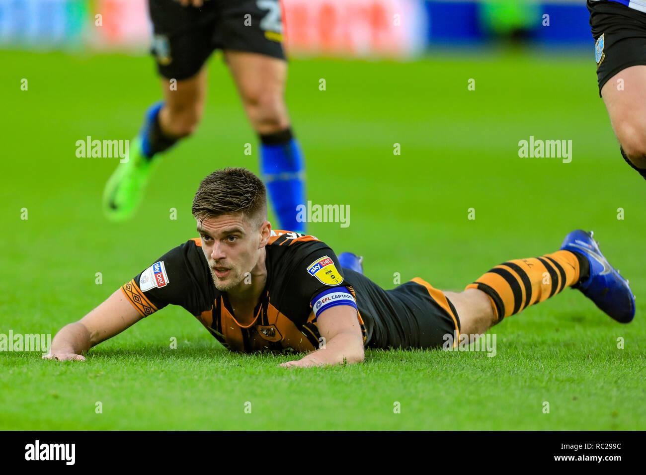 12. Januar 2019, kcom Stadion, Hull, England; Sky Bet Meisterschaft, Hull City vs Sheffield Mittwoch; Chris Martin von Hull City nimmt einen Tauchgang Credit: John Hobson/News Bilder der Englischen Football League Bilder unterliegen dem DataCo Lizenz Stockfoto