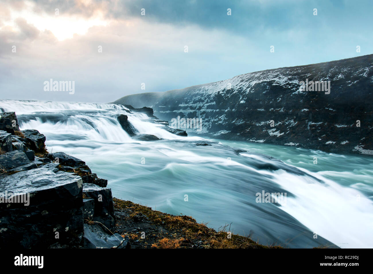 Atemberaubenden Gullfoss fällt im Südwesten von Island über einen Golden Circle Route Stockfoto