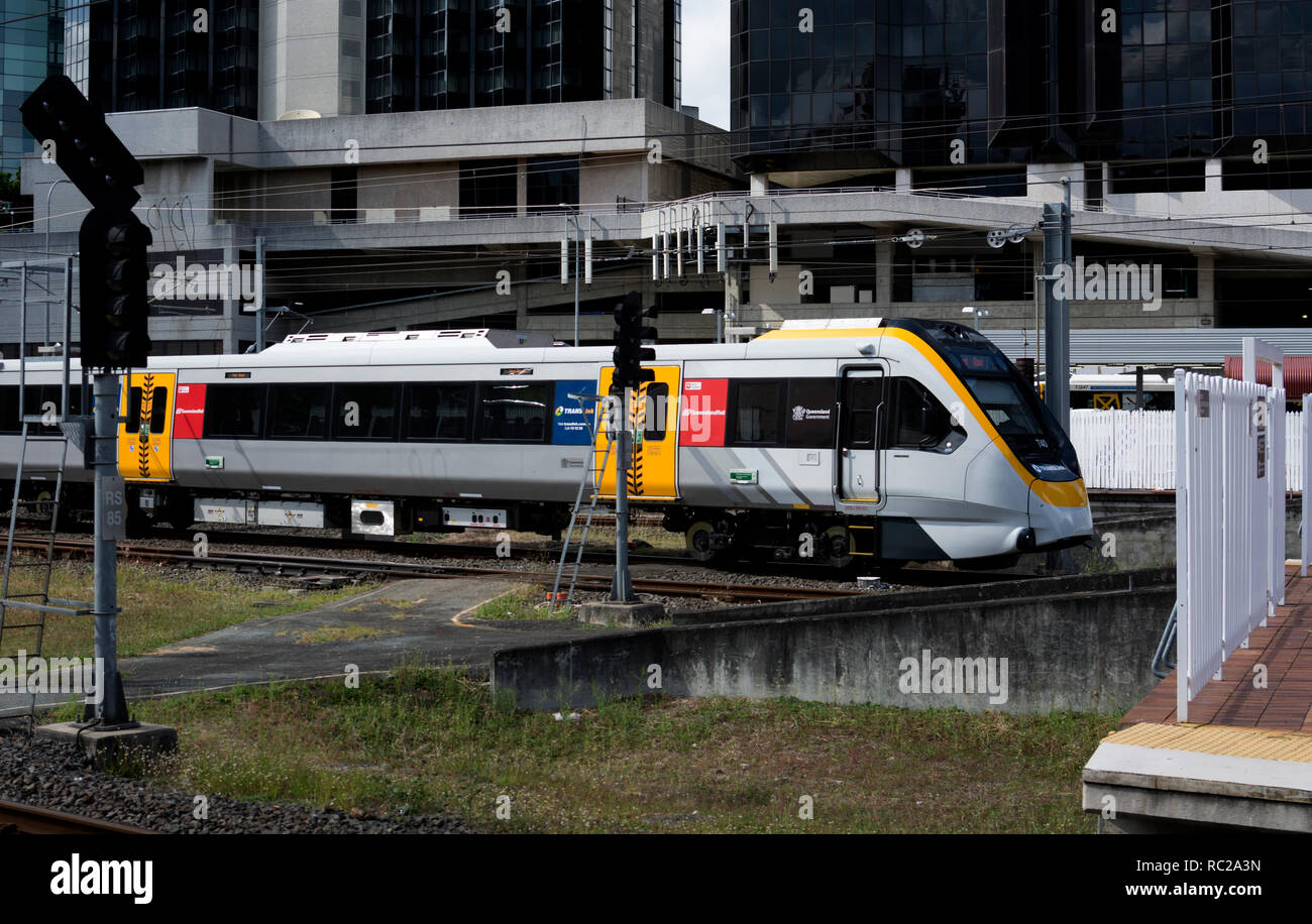 Ein Queensland Rail elektrische Zug am Bahnhof Roma Street, Brisbane