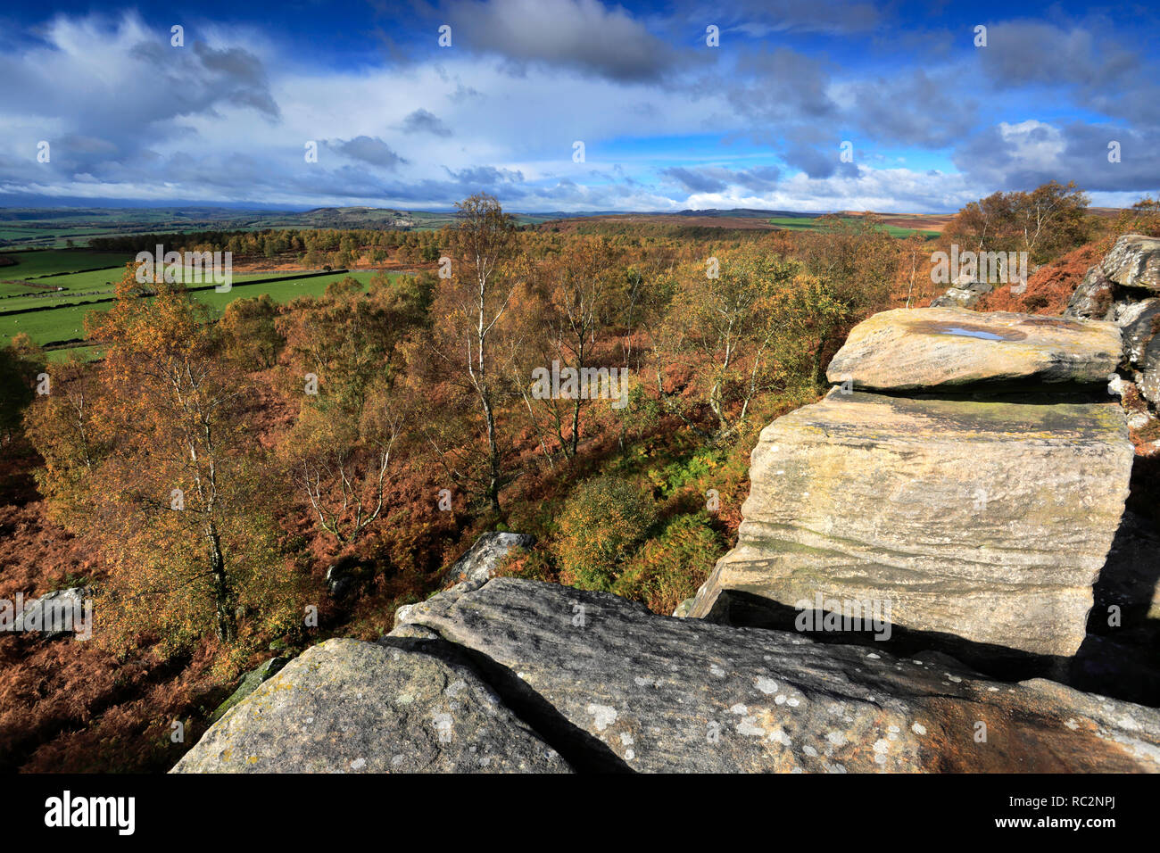 Herbst Blick über Birchen Kante, Nationalpark Peak District, Derbyshire, England, Großbritannien Stockfoto