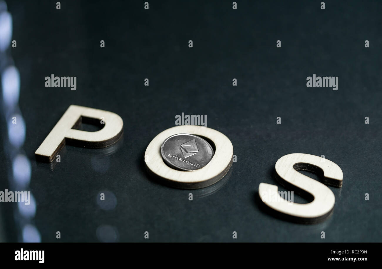 Des astraleums Cryptocurrency Umschalten von POW, GPU Bergbau zu POS-Konzept Stockfoto