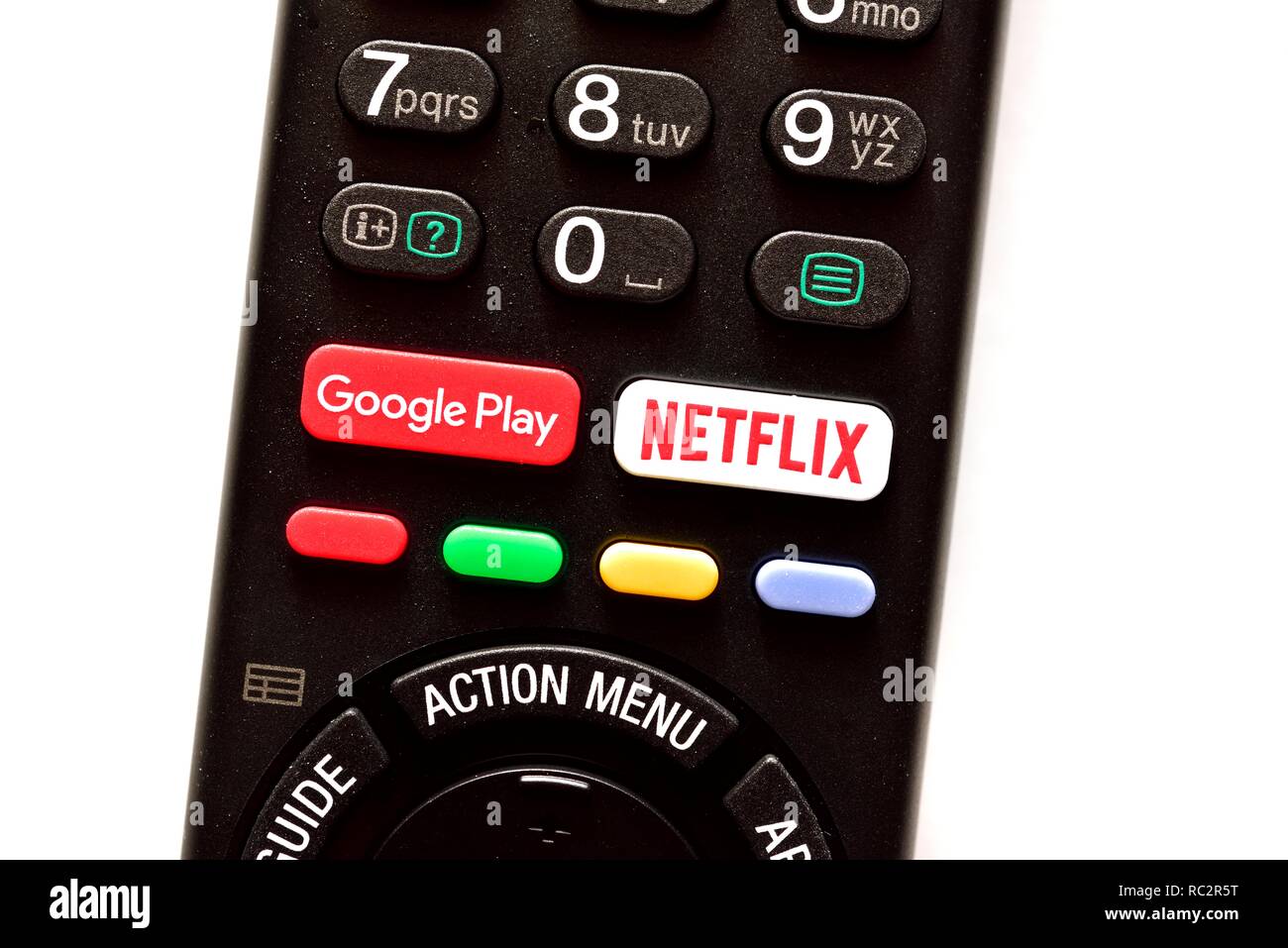 Smart TV Fernbedienung Netflix google spielen Stockfoto