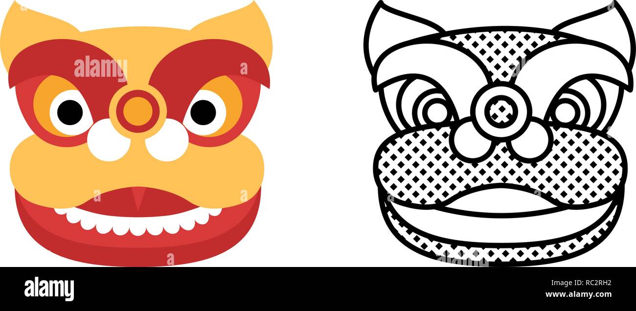 Angesichts einer tanzenden Löwen Icon Set Stock Vektor