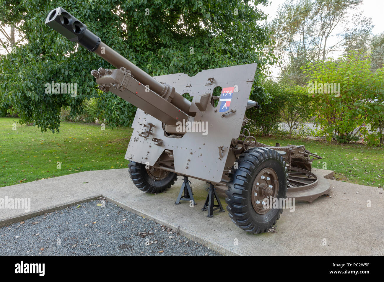 25 britische Pfund Bereich Pistole an der Overlord Museum, Normandie Stockfoto