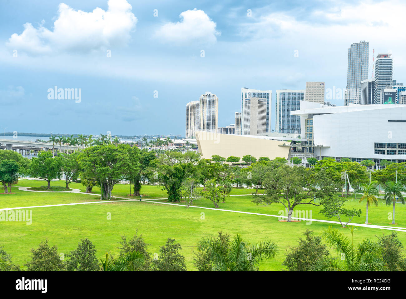 Miami, USA - 10.Juni 2018: Skyline von Miami City vom Museum Park Stockfoto