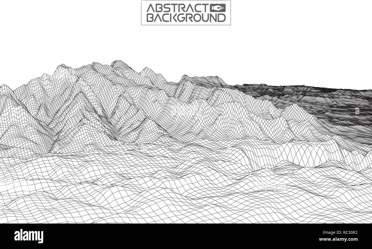 Abstract vector Drahtmodell Landschaft Hintergrund. Cyberspace Grid. 3d-technologie Drahtmodell Vector Illustration. Digitale Drahtmodell Landschaft für Präsentationen. Stock Vektor