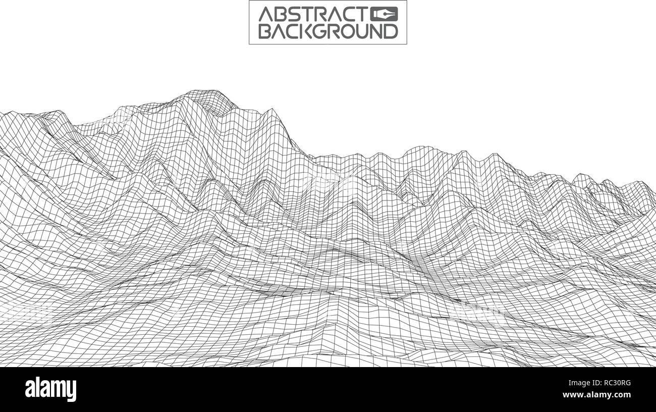 Abstract vector Drahtmodell Landschaft Hintergrund. Cyberspace Grid. 3d-technologie Drahtmodell Vector Illustration. Digitale Drahtmodell Landschaft für Präsentationen. Stock Vektor
