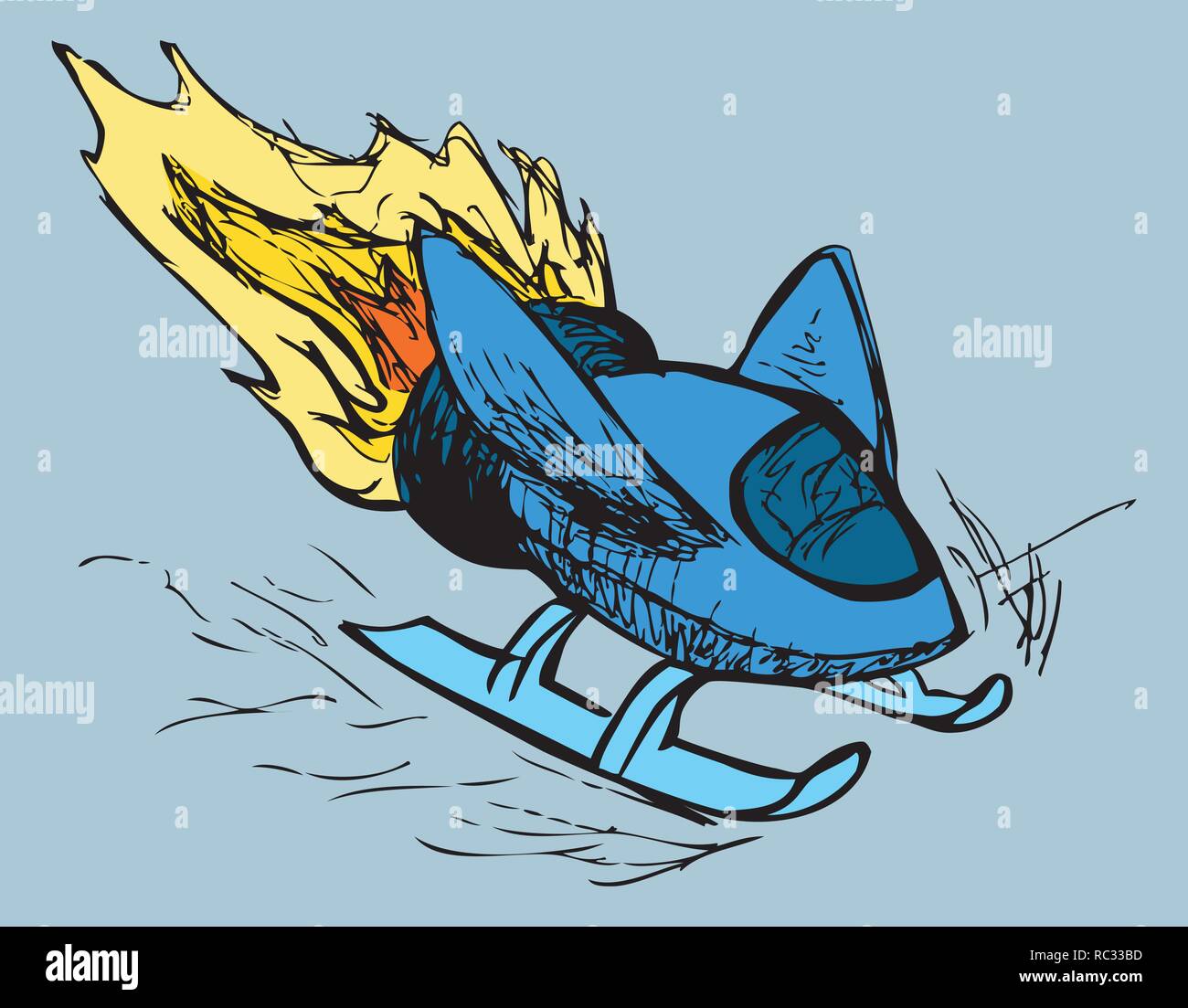 Blauer Skizze eines Fantasy ski Rakete auf einem blauen Hintergrund. Stock Vektor
