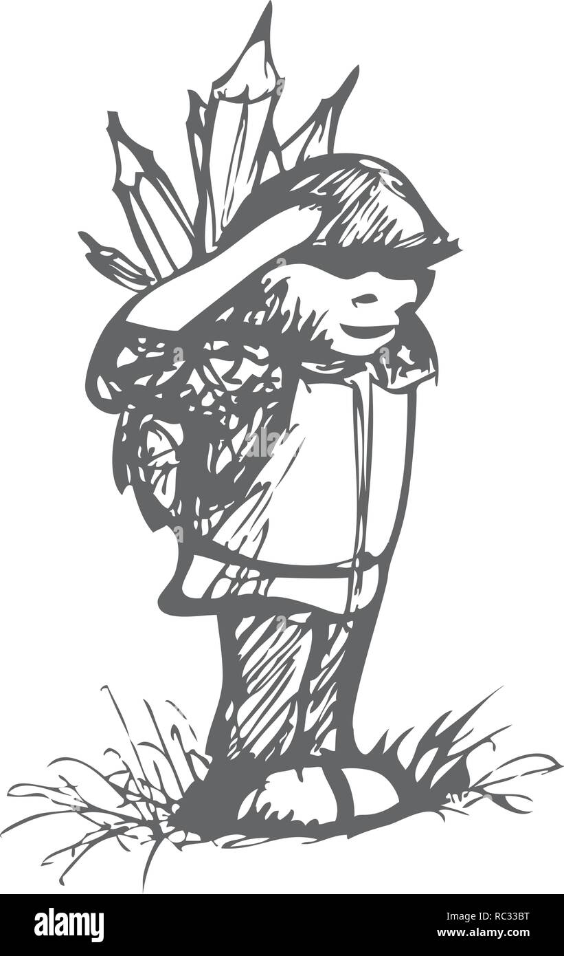 Skizze eines Gnome als Soldat mit Kreide in seinem Rucksack von jziprian Stock Vektor