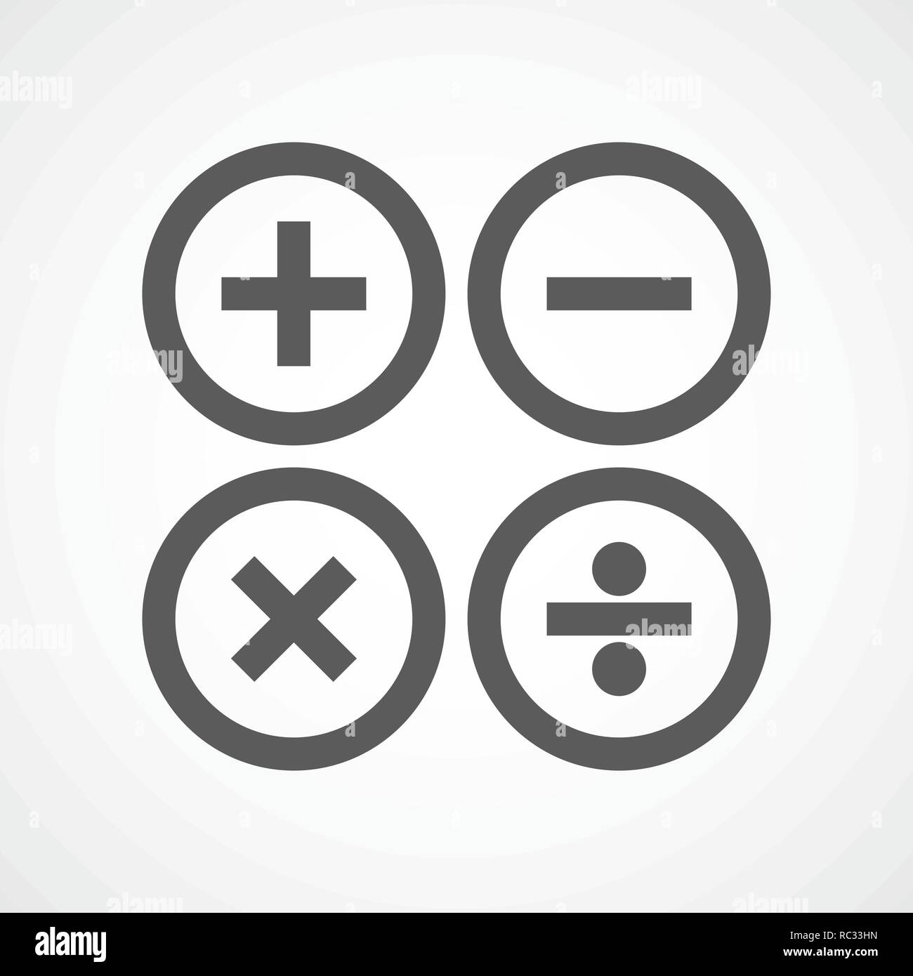 Grundlegende mathematische Symbole in flacher Ausführung. Vector Illustration. Grau mathematische Symbole auf hellen Hintergrund Stock Vektor