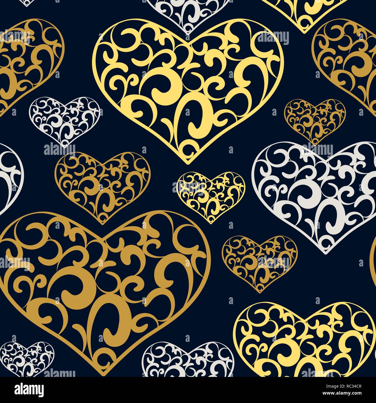 Nahtlose abstraktes Muster Herz auf dunklem Hintergrund. Vector Illustration geeignet für Valentines Tag Design, Hochzeit, Geburtstag. Stock Vektor
