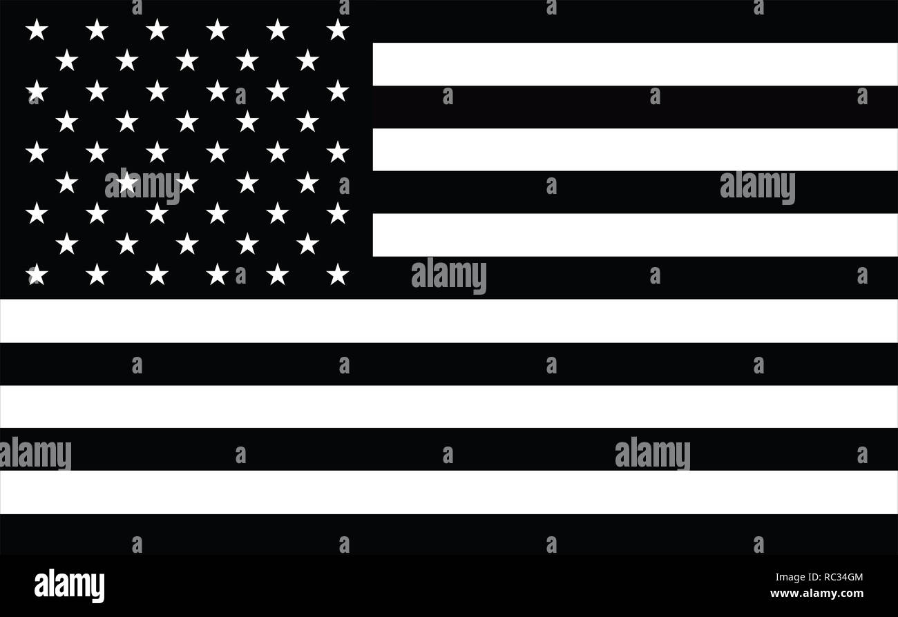 Memorial USA-Flagge. Eine schwarze und weiße USA-Flagge Design. Schwarze und weiße United Flaggenstaaten. Schwarze und weiße amerikanische Flagge, Militär, nascar, Armee, Anti Stockfoto