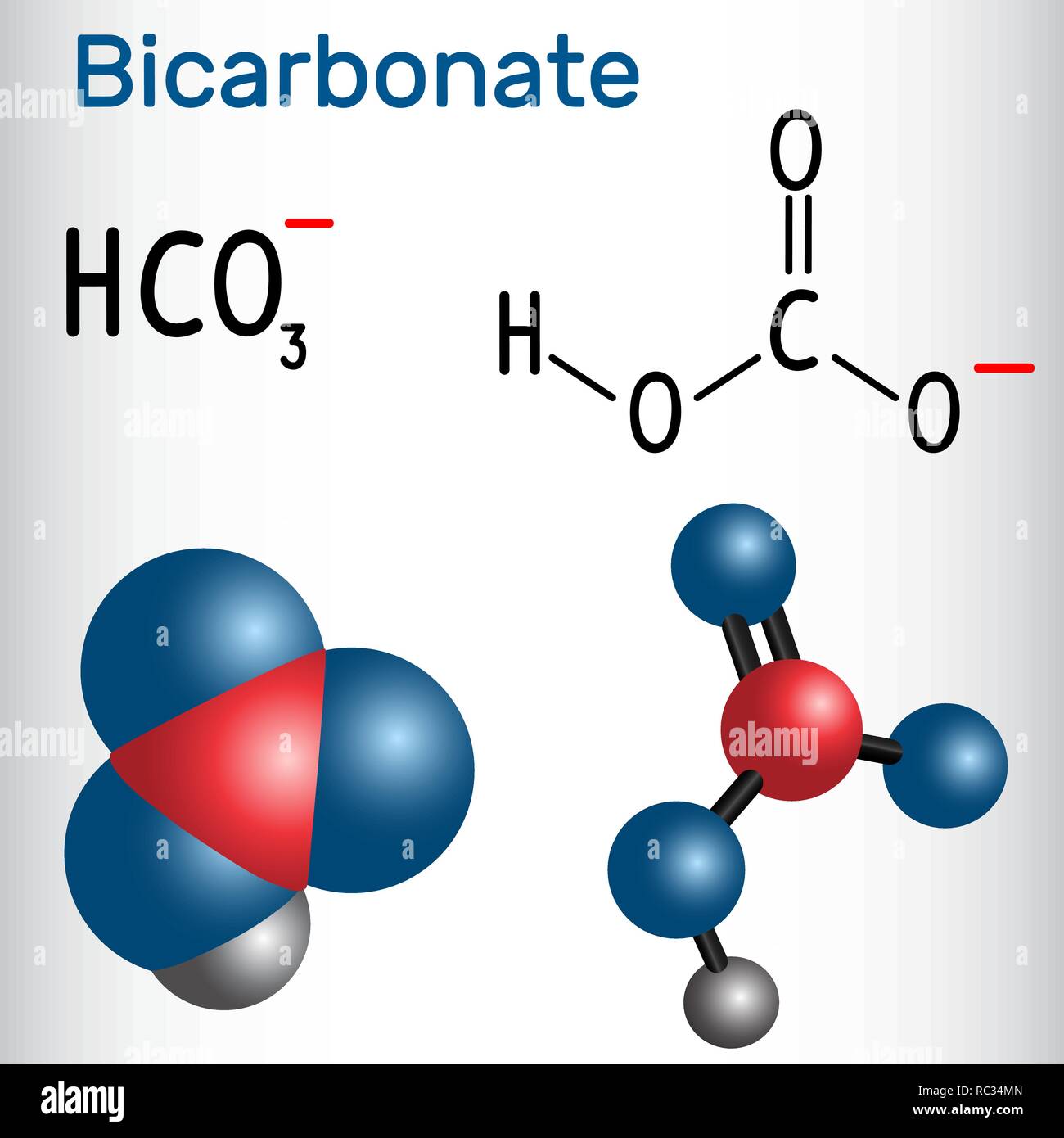 Anion Bicarbonat (HCO3) - Strukturelle chemische Formel und Molekül-Modell. Vector Illustration Stock Vektor