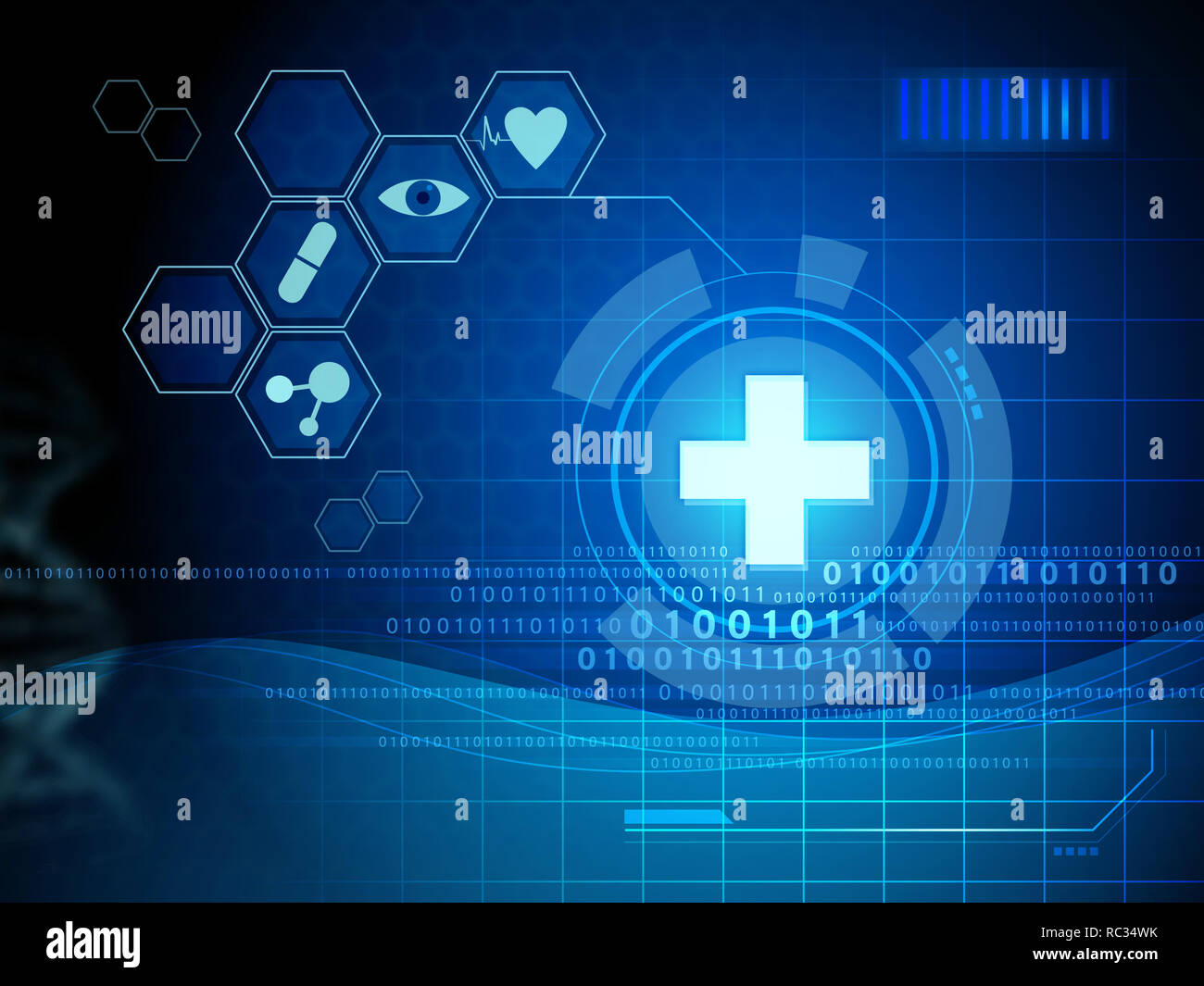 Moderne digitale Schnittstelle mit Gesundheit - ähnliche Symbole. Digitale Illustration. Stockfoto