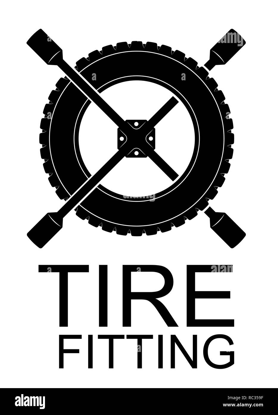 Logo für Reifenmontage, Auto Service oder Reifen Shop. Schwarz einfache Emblem des Reifens und der Schlüssel Stock Vektor