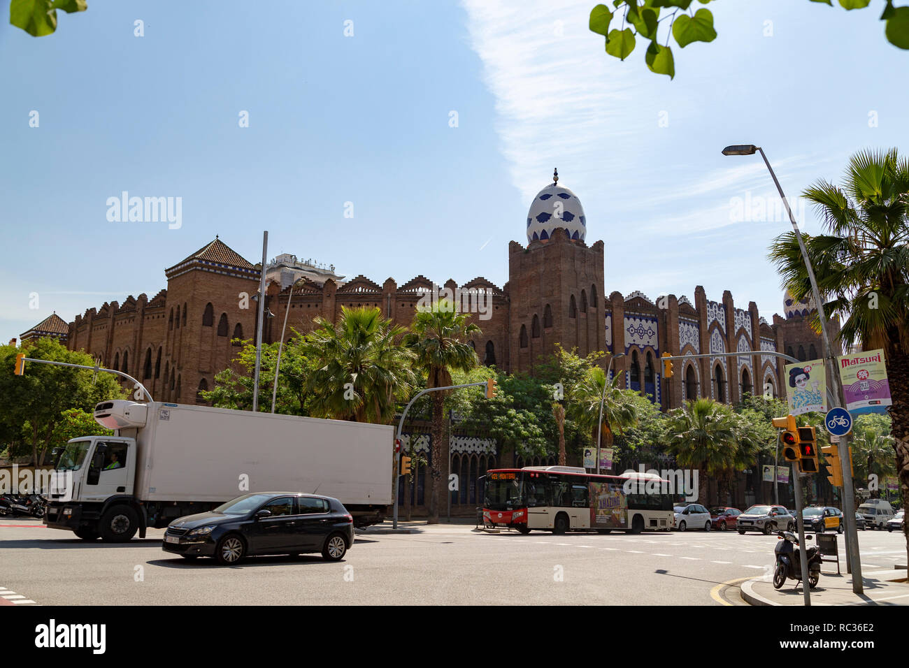 Außenansicht des Detail auf der Plaza de Toros Monumental (Stierkampfarena) in Barcelona - Katalonien, Spanien Stockfoto