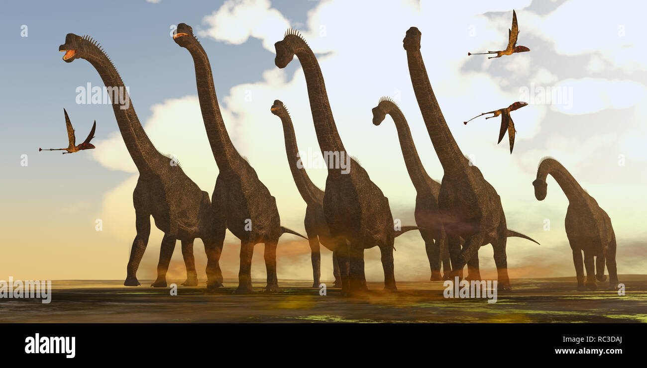 Brachiosaurus Dinosaurier Auf Trek Dimorphodon Reptilien Vorbeiflug brachiosaurus-dinosaurier-auf-trek-dimorphodon-reptilien-vorbeiflug