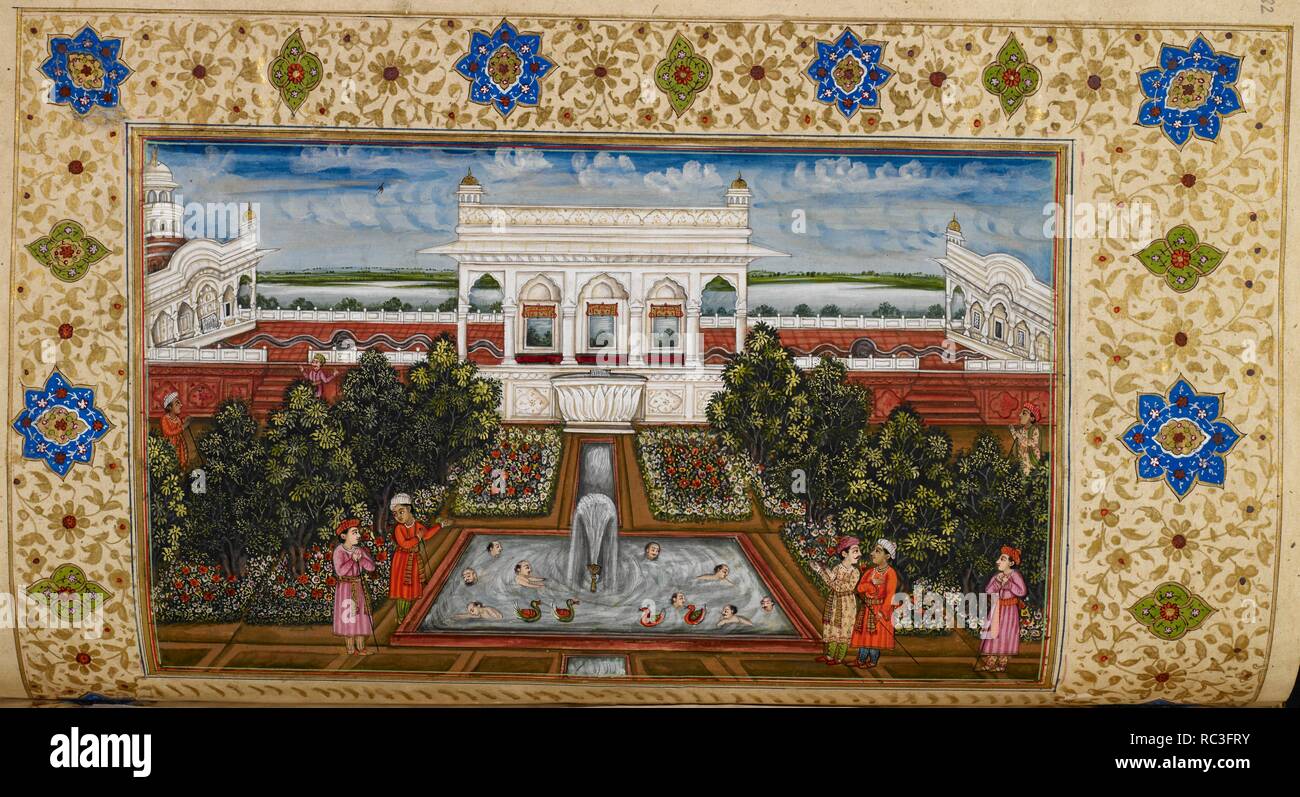 Divan-i Khass (private Audienzsaal) in Delhi. Gärten von Delhi Palace. . Amal - ich Salih, eine Geschichte von Shah Jahan von Muhammad Salih Kanbu. c 1830. Opak Aquarell c. 1830 Moghul-stil | Mughal/im Stil des 19. Jahrhunderts. Indien. Quelle: Oder. 2157, 732. Autor: Anon. Stockfoto