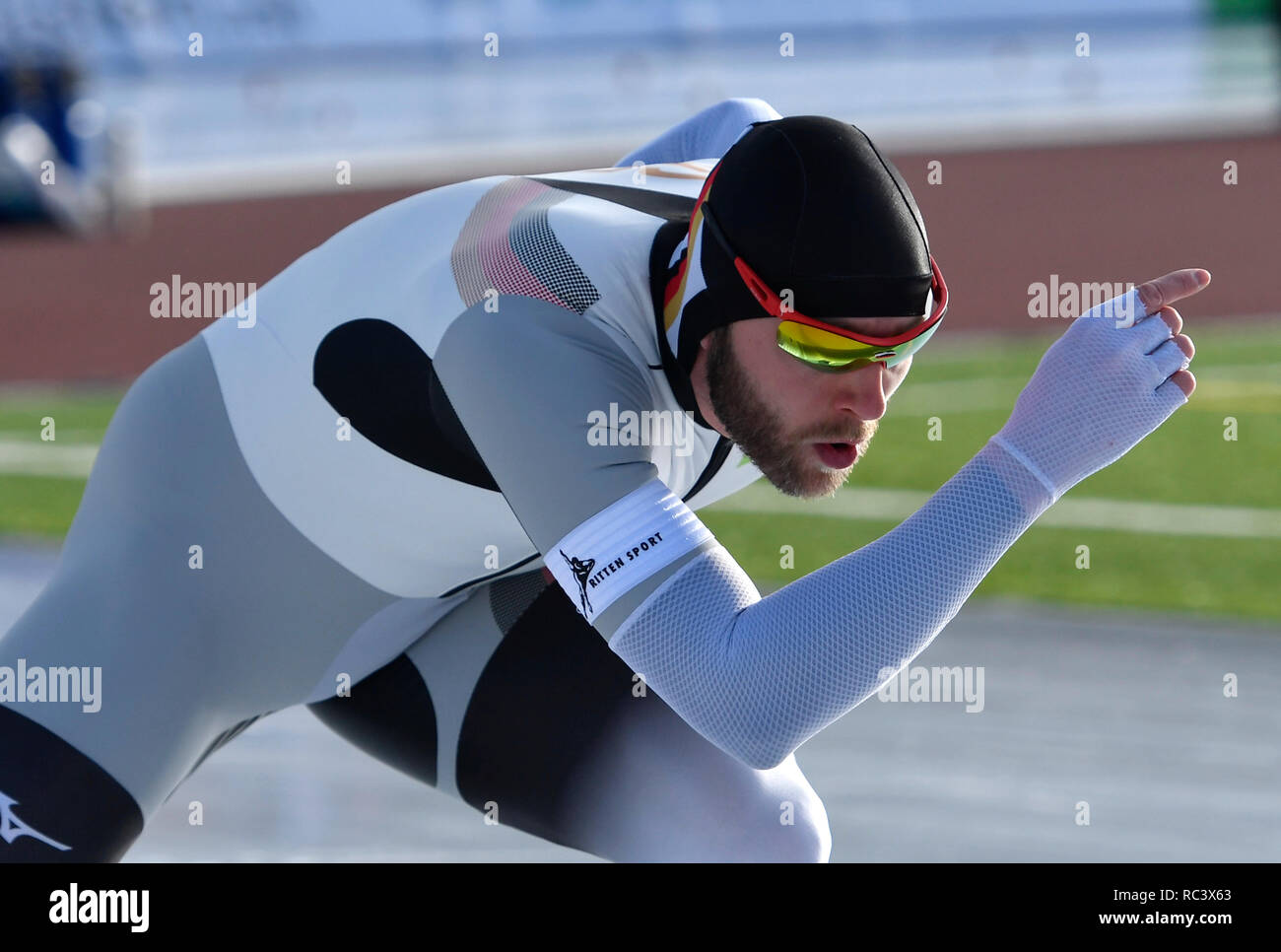 12-01-2019 SCHAATSEN: SPEEDSKATING: ISU EUROPAMEISTERSCHAFTEN ALLROUND & SPRINT: KLOBENSTEIN Nico Ihle (GER) 1000 m Foto: Margarita Bouma Stockfoto