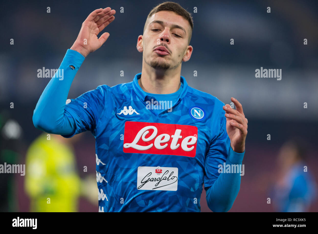 Gianluca Gaetano des SSC Napoli gesehen Reagieren während der Serie ein Fußballspiel zwischen SSC Napoli US vs Sassuolo in San Paolo Stadions. (Endstand; SSC Napoli 2:0 US Sassuolo) Stockfoto