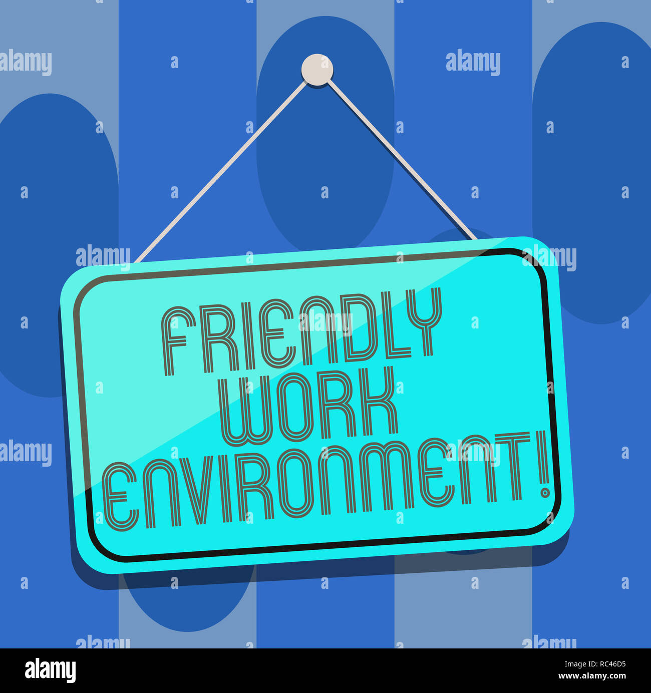 Handschrift text freundliches Arbeitsumfeld. Begriff Sinne Integration stärkere soziale Dynamik Arbeitsplatz Leer hängend Farbe Tür fenster Signage wit Stockfoto