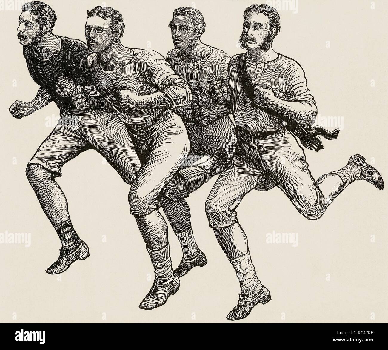 Leichtathletik. Rennen. Anfang des 20. Jahrhunderts. Gravur. Stockfoto