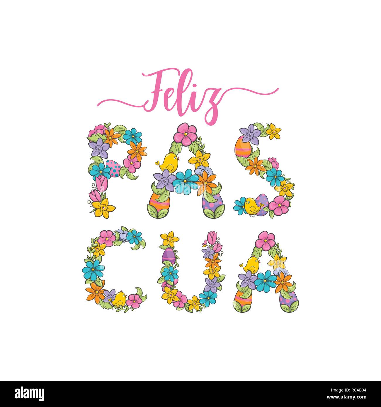 Feliz pascua, Spanisch österlichen Gruß Blume Karte Stock Vektor