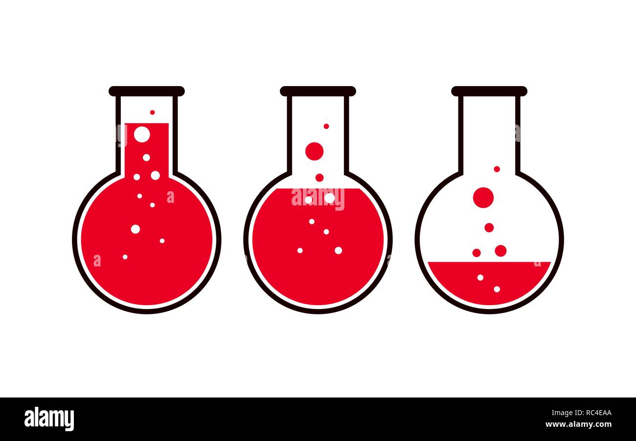Satz von Reagenzglas Symbole im flachen Design. Vector Illustration. Red chemischen Labor Fläschchen isoliert. Stock Vektor