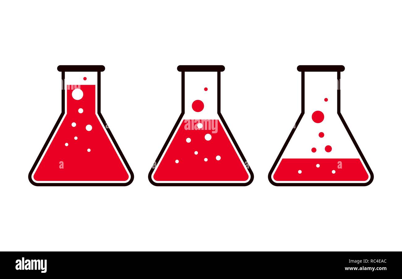 Satz von Reagenzglas Symbole im flachen Design. Vector Illustration. Red chemischen Labor Fläschchen isoliert. Stock Vektor