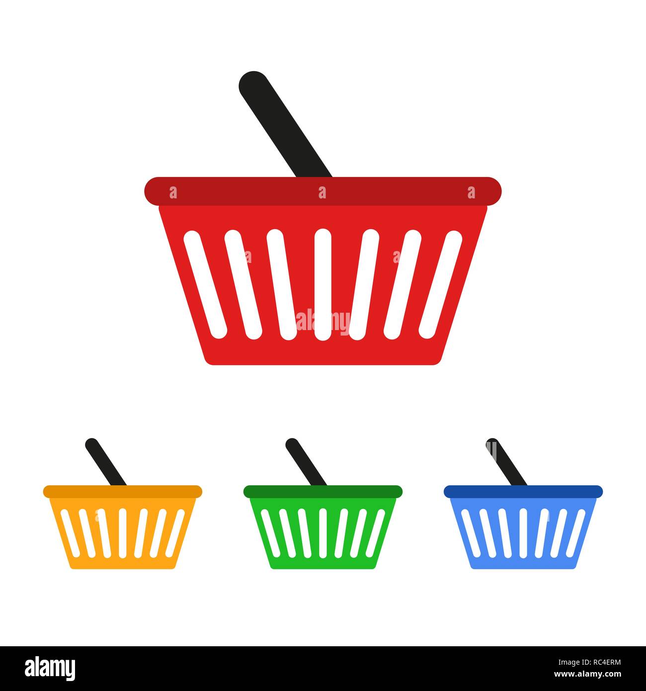 Warenkorb Symbole im flachen Design. Vector Illustration. Satz farbiger Warenkorb Symbole isoliert Stock Vektor