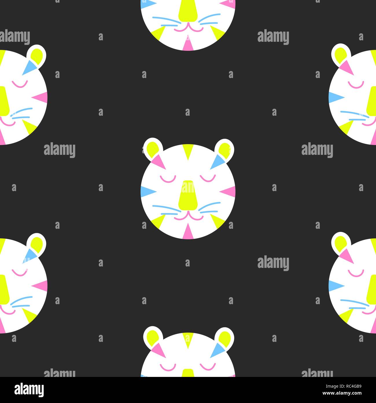 Vektor nahtlose Muster mit niedlichen Löwenköpfe auf schwarzem Hintergrund. Stoff Design für Kinder Kleidung. Stock Vektor