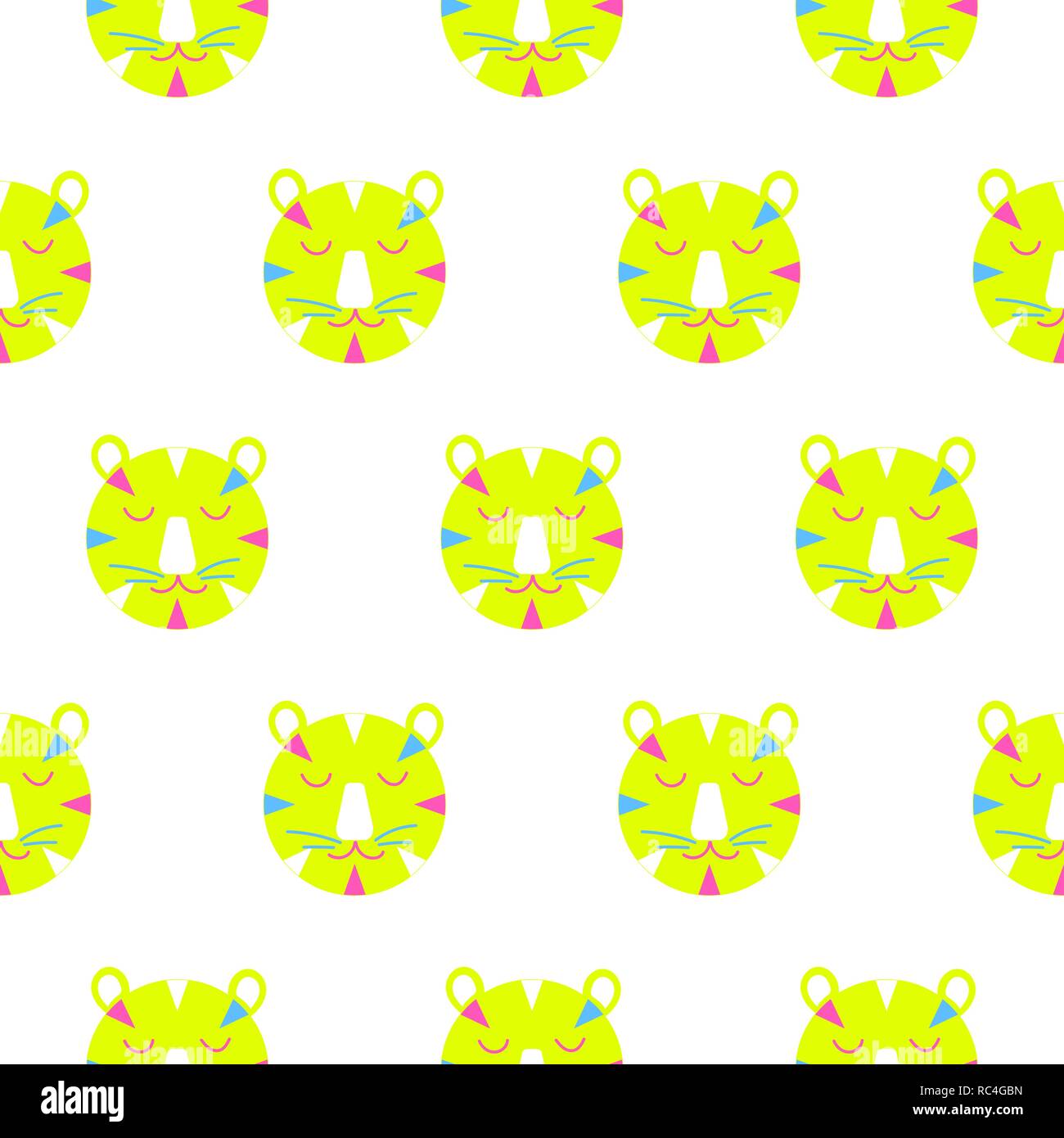 Süße tiger Kopf auf Weiß nahtlose Hintergrund. Stoff grün neon Design für Kinder  Kleidung Stock-Vektorgrafik - Alamy