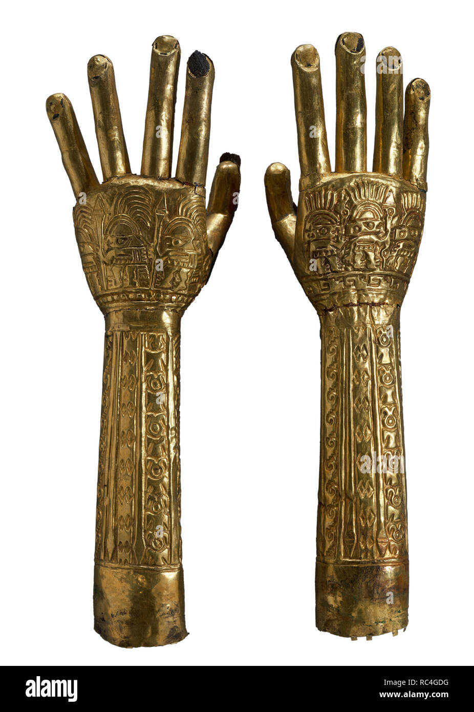 Gold Hände während der ZEREMONIELLE verwendet. Chimu-kultur. Lima, Gold Museum. Mujica Sammlung. Peru. Lage: das Museo del Oro COL MUJICA. Lima. PERU. Stockfoto