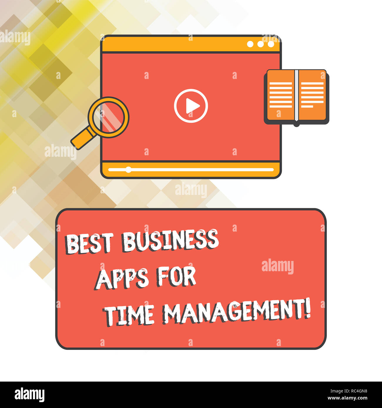 Wort schreiben Text am besten Business-Apps für Zeitmanagement. Business Konzept für moderne Anwendungen Tablet Video Player hochladen Laden ein Stockfoto