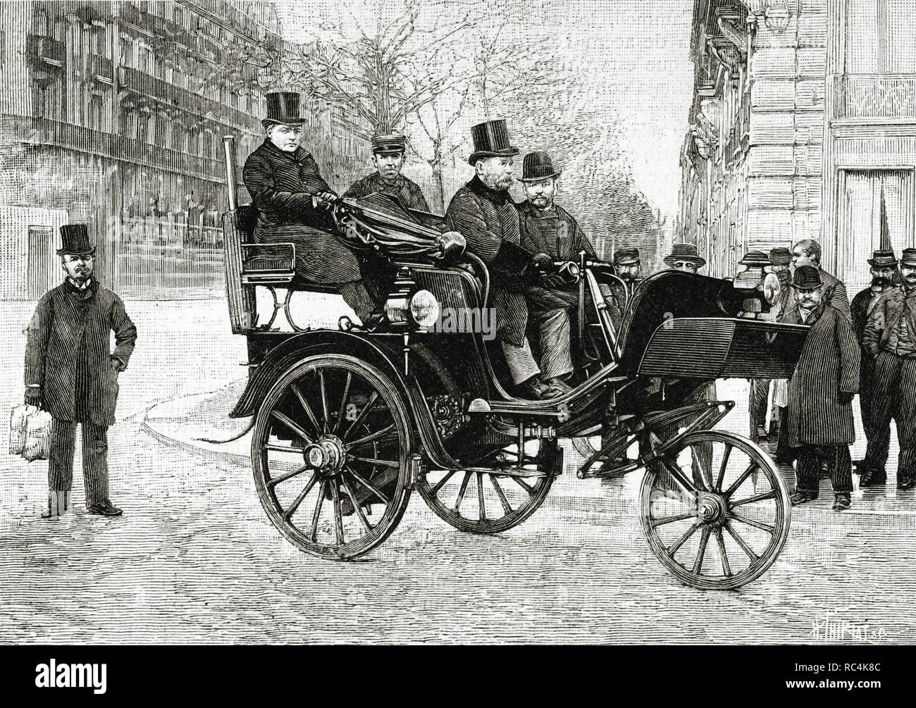 Leon Serpollet (1858-1907). Französische Mechaniker, Erfinder des Automobils Dampf. 19. Jahrhundert-Gravur. Stockfoto