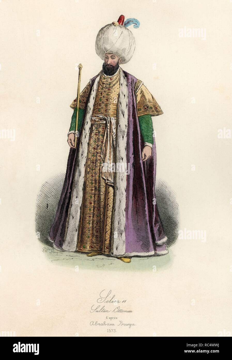 Selim II o Salim II (1524-1574). Sultán otomano. Grabado de 1870. Stockfoto