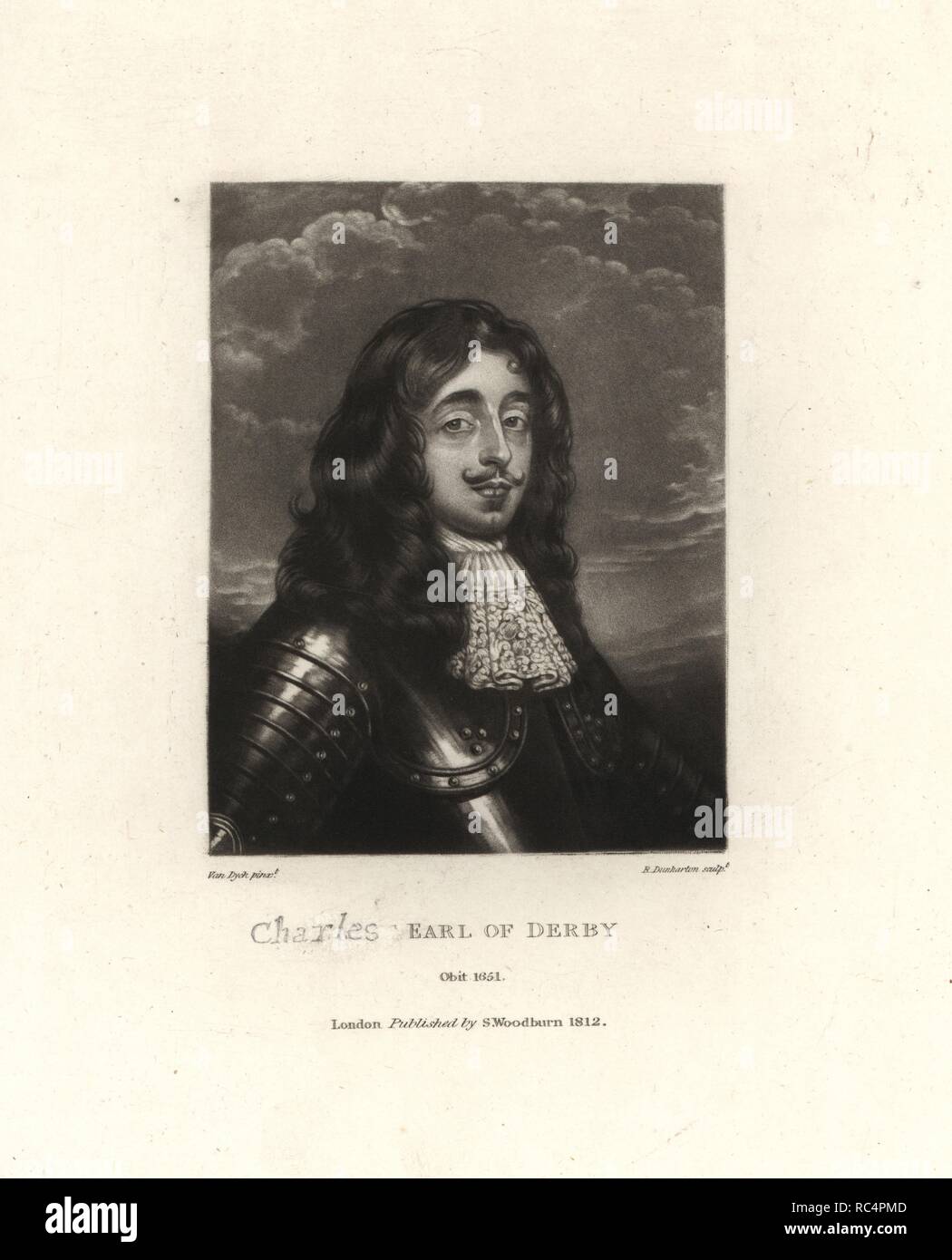 Charles Stanley, 8. Earl of Derby, Sohn von James Stanley und Charlotte de la Tremouille, 1628-1672. Kupferstich schabkunstblatt von Robert Dunkarton nach einem original Miniaturmalerei von Anthony van Dyck von Samuel Woodburn Porträts von Zeichen Illustre in der britischen Geschichte, London, 1812. Stockfoto