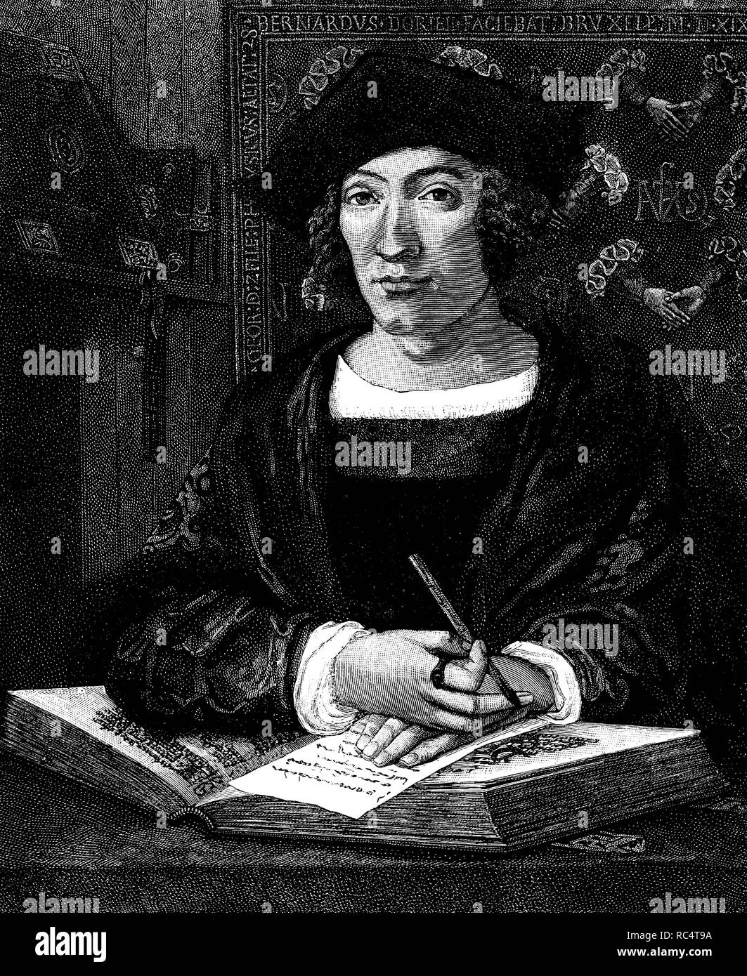 Joris van Zelle (1491-1567), flämischer Arzt aus Leuven, aus einem Gemälde von Bernaert Van Orley (1491-1542). Stockfoto