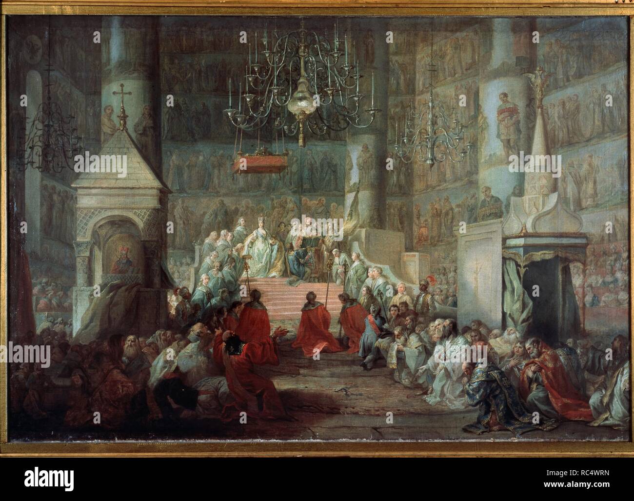 Die Krönung der Kaiserin Katharina II. von Russland, der am 12. September 1762. Museum: Staatliche Tretjakow-Galerie, Moskau. Autor: TORELLI, Stefano. Stockfoto