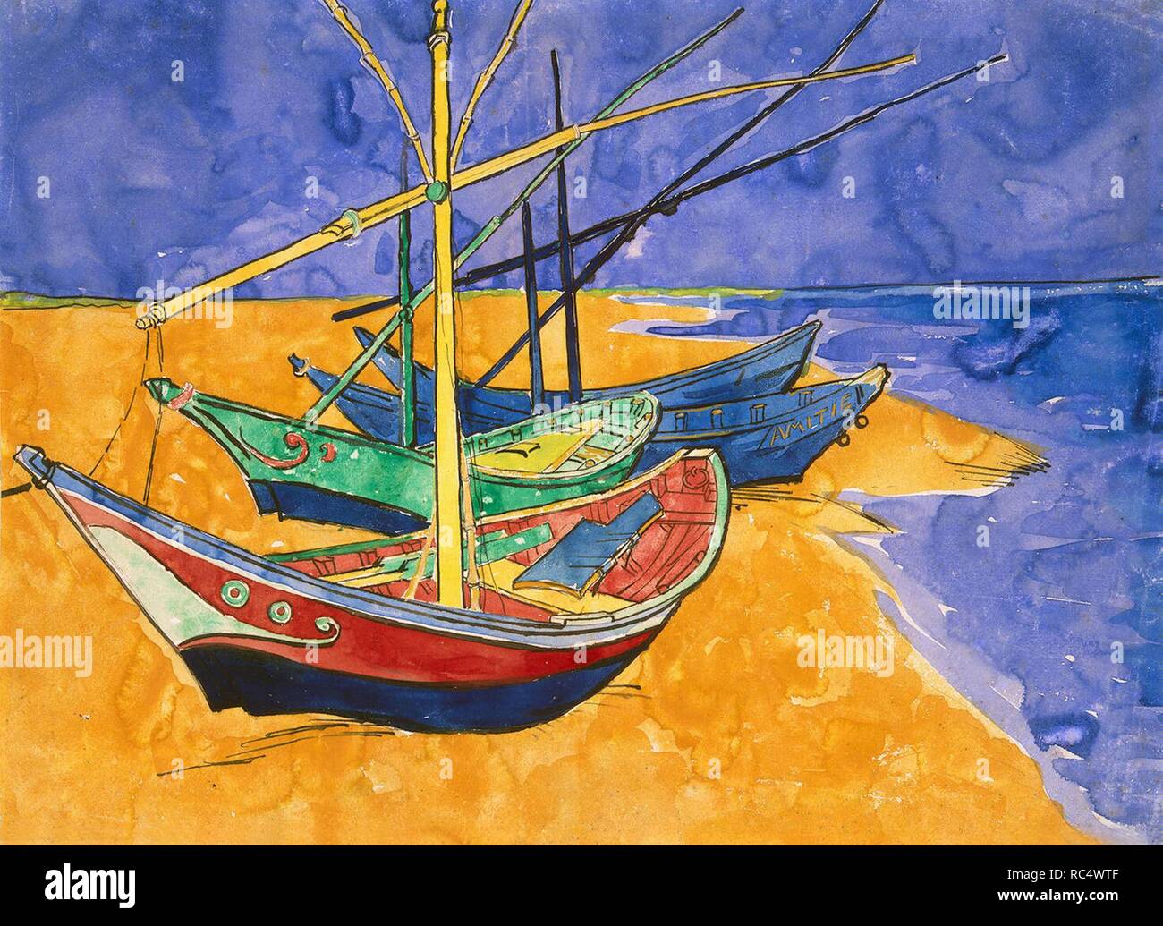 Boote am Strand von Saintes-Maries-de-la-Mer. Museum: Staatliche Eremitage, St. Petersburg. Autor: Van Gogh, Vincent. Stockfoto