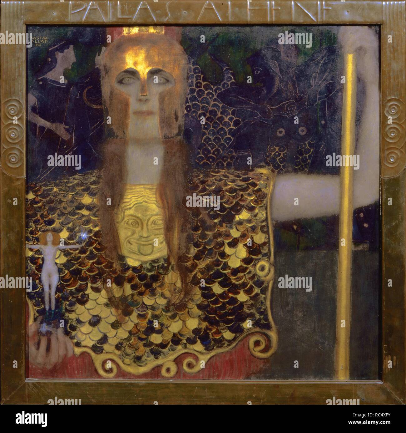 Tableau Décoratif Sur Bois MDF - Reproduction Gustav Klimt Pallas Athéna - 21x21 Cm - Fabrication Italienne - Fixation Incluse