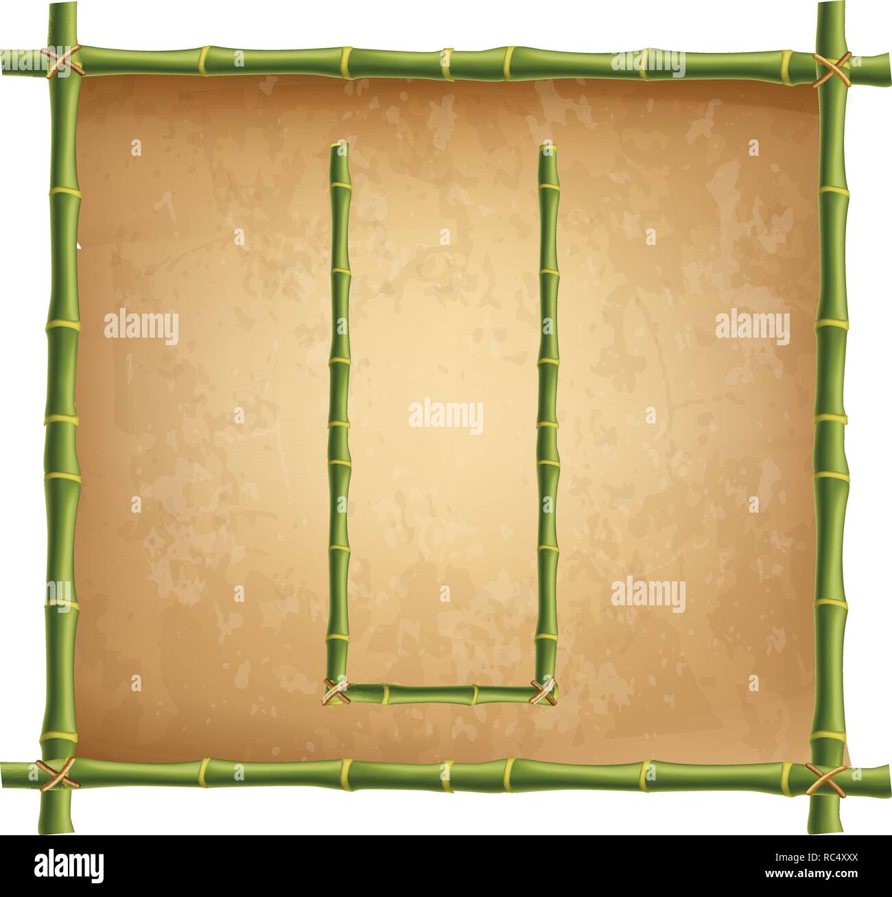 Vektor Bambus Alphabet. Großbuchstabe u aus realistischen Grüner Bambus Stöcke Stöcke auf altem Papier, Papyrus, Pergament oder Leinwand Hintergrund. Abc anhand von quantitativen Simulatio Stock Vektor