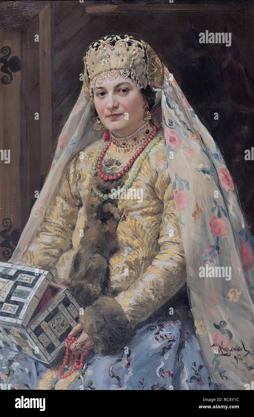 Porträt der Künstler Frau. Museum: private Sammlung. Autor: Kulikov, Ivan Semyonovich. Stockfoto