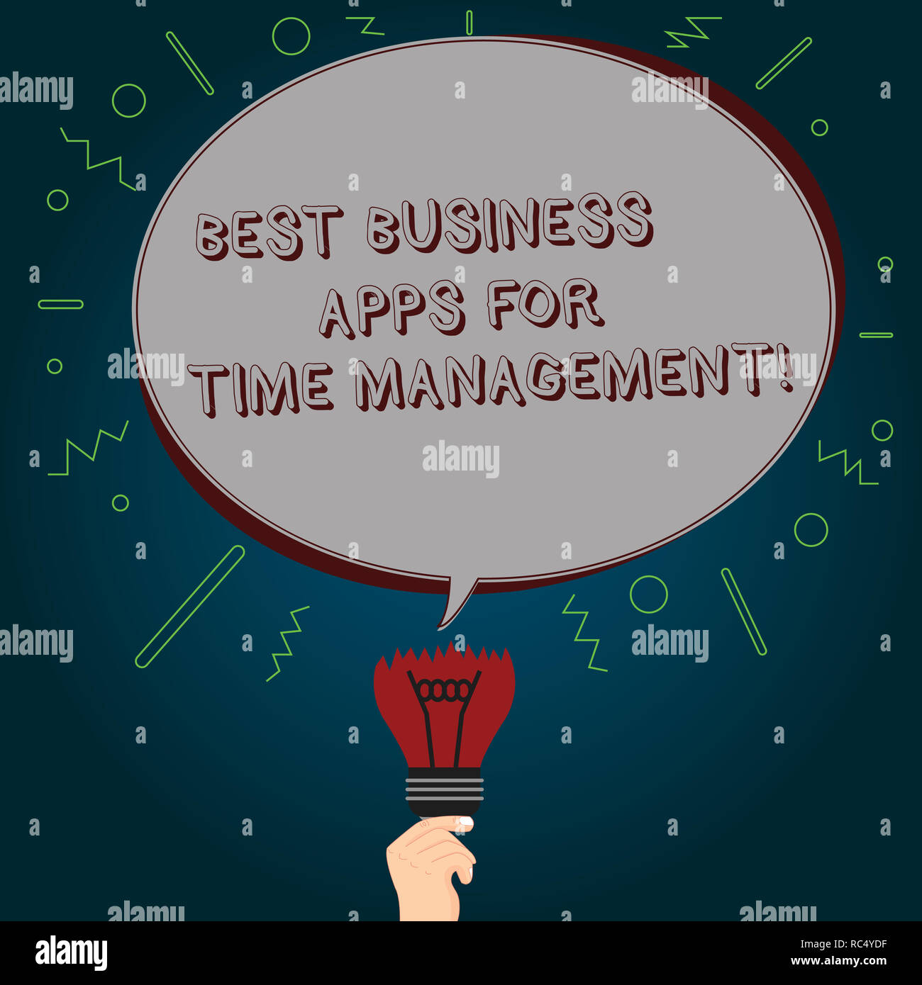 Konzeptionelle Handschrift, die besten Business-Apps für Zeitmanagement. Business Foto text Qualität moderne Anwendungen Oval Sprechblase über eine Bro Stockfoto